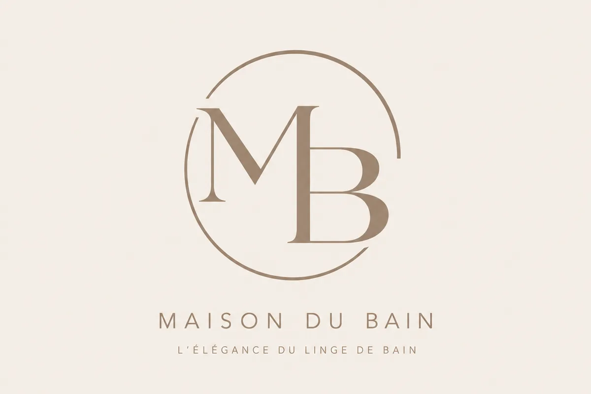 Monogramme MB dans un cercle, en taupe sur fond ivoire
